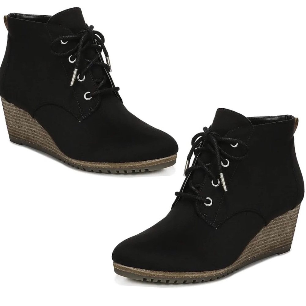 Dr. Scholl's “Close Call” Black Lace-Up Wedges